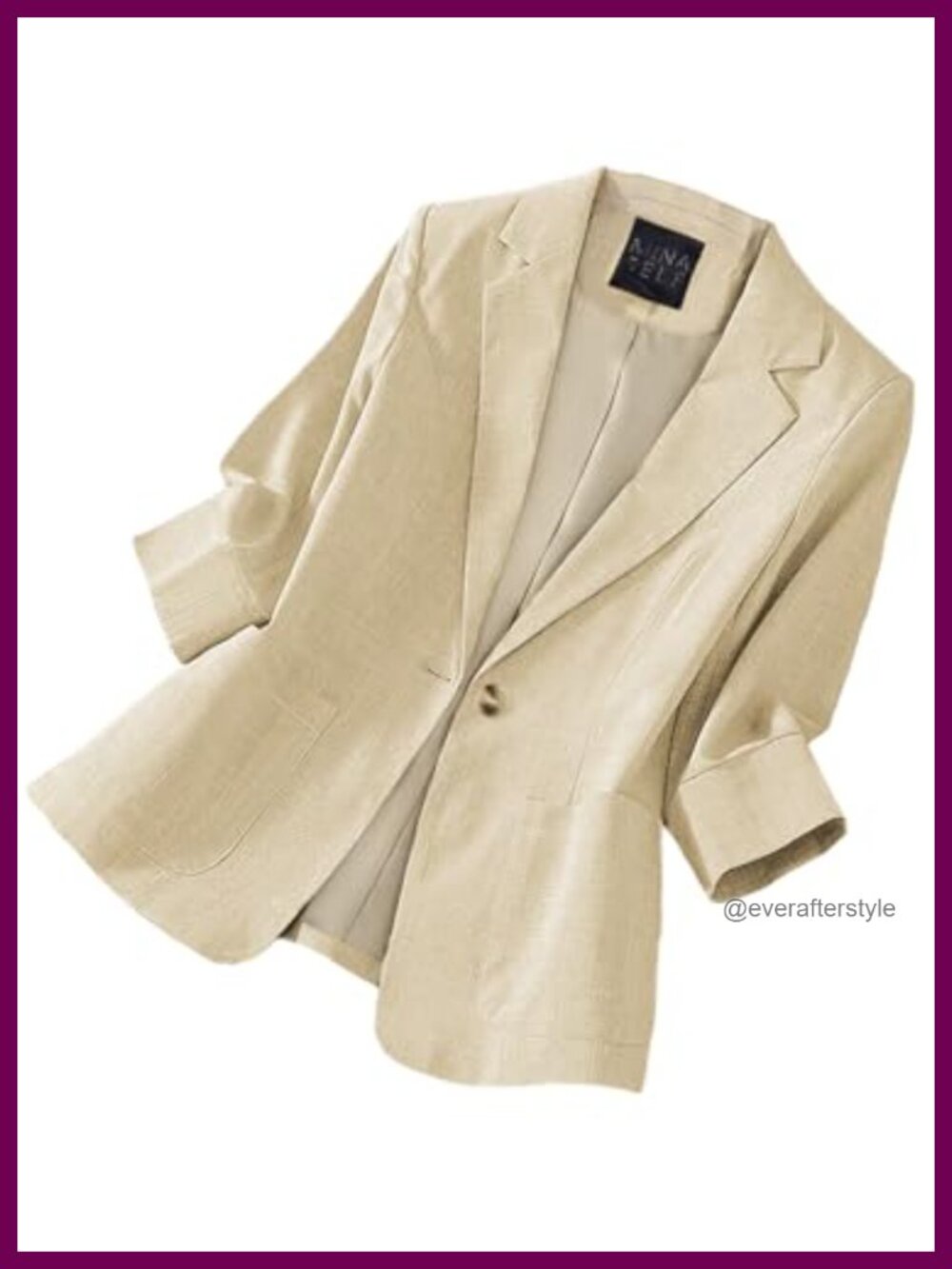 Women's Linen Blazer 3/4 Sleeve Lightweight Button Work Office Jacket